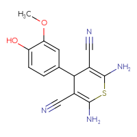 Chemical structure of 2,6-diamino-4-(4-hydroxy-3-methoxyphenyl)-4H-thiopyran-3,5-dicarbonitrile - CSSB00028109262