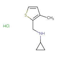 Chemical structure of N-[(3-methylthiophen-2-yl)methyl]cyclopropanamine hydrochloride - CSSB00015185274
