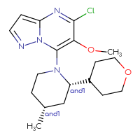 Chemical structure of rac-(2R,4S)-1-{5-chloro-6-methoxypyrazolo[1,5-a]pyrimidin-7-yl}-4-methyl-2-(oxan-4-yl)piperidine - CSSS21427056977