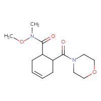 Chemical structure of N-methoxy-N-methyl-6-(morpholine-4-carbonyl)cyclohex-3-ene-1-carboxamide - CSSB02031160503
