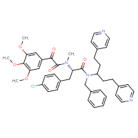 Chemical structure of (2S)-N-benzyl-N-[1,5-bis(pyridin-4-yl)pentan-3-yl]-3-(4-chlorophenyl)-2-[N-methyl-2-oxo-2-(3,4,5-trimethoxyphenyl)acetamido]propanamide - CSSB14823705635