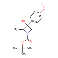 Chemical structure of tert-butyl 3-hydroxy-3-(4-methoxyphenyl)-2-methylazetidine-1-carboxylate - CSSB02129019787