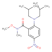 Chemical structure of 2-[bis(2-methylpropyl)amino]-N-methoxy-N-methyl-5-nitrobenzamide - CSSB21224761304