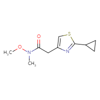 Chemical structure of 2-(2-cyclopropyl-1,3-thiazol-4-yl)-N-methoxy-N-methylacetamide - CSSB01992248136