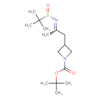 Chemical structure of tert-butyl 3-(2-{[(S)-2-methylpropane-2-sulfinyl]imino}propyl)azetidine-1-carboxylate - CSSB21332860099