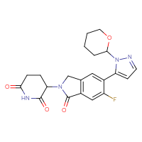 Chemical structure of 3-{6-fluoro-5-[1-(oxan-2-yl)-1H-pyrazol-5-yl]-1-oxo-2,3-dihydro-1H-isoindol-2-yl}piperidine-2,6-dione - CSSB21531608344