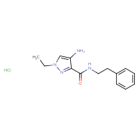 Chemical structure of 4-amino-1-ethyl-N-(2-phenylethyl)-1H-pyrazole-3-carboxamide hydrochloride - CSSB00025718192