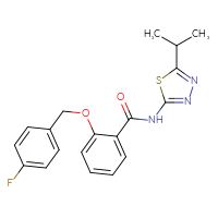 Chemical structure of 2-[(4-fluorophenyl)methoxy]-N-[5-(propan-2-yl)-1,3,4-thiadiazol-2-yl]benzamide - CSSB00026805285