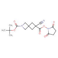 Chemical structure of 2-tert-butyl 6-(2,5-dioxopyrrolidin-1-yl) 6-cyano-2-azaspiro[3.3]heptane-2,6-dicarboxylate - CSSB20270128682