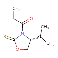 Chemical structure of 1-[(4R)-4-(propan-2-yl)-2-sulfanylidene-1,3-oxazolidin-3-yl]propan-1-one - CSSB00016181122