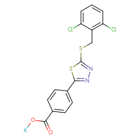 Chemical structure of potassium 4-(5-{[(2,6-dichlorophenyl)methyl]sulfanyl}-1,3,4-thiadiazol-2-yl)benzoate - CSSB21087053883