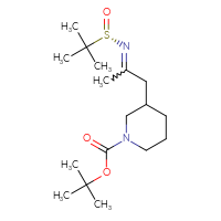 Chemical structure of tert-butyl 3-(2-{[(S)-2-methylpropane-2-sulfinyl]imino}propyl)piperidine-1-carboxylate - CSSB21332860660