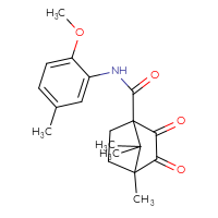 Chemical structure of N-(2-methoxy-5-methylphenyl)-4,7,7-trimethyl-2,3-dioxobicyclo[2.2.1]heptane-1-carboxamide - CSSB00121726772