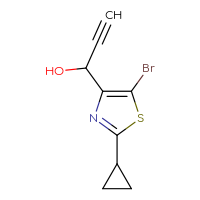 Chemical structure of 1-(5-bromo-2-cyclopropyl-1,3-thiazol-4-yl)prop-2-yn-1-ol - CSSB20647251860
