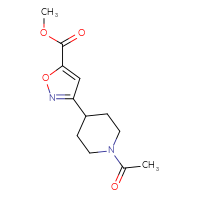 Chemical structure of methyl 3-(1-acetylpiperidin-4-yl)-1,2-oxazole-5-carboxylate - CSSB02002228544