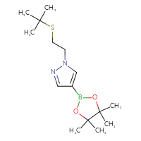 Chemical structure of 1-[2-(tert-butylsulfanyl)ethyl]-4-(4,4,5,5-tetramethyl-1,3,2-dioxaborolan-2-yl)-1H-pyrazole - CSSB00120462415