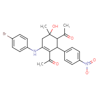 Chemical structure of 1-{5-acetyl-2-[(4-bromophenyl)amino]-4-hydroxy-4-methyl-6-(4-nitrophenyl)cyclohex-1-en-1-yl}ethan-1-one - CSSB00121708957