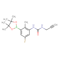 Chemical structure of 1-[5-fluoro-2-methyl-3-(4,4,5,5-tetramethyl-1,3,2-dioxaborolan-2-yl)phenyl]-3-(prop-2-yn-1-yl)urea - CSSB21245995420