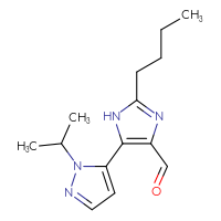 Chemical structure of 2-butyl-5-[1-(propan-2-yl)-1H-pyrazol-5-yl]-1H-imidazole-4-carbaldehyde - CSSB21531607181