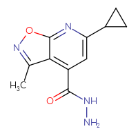 Chemical structure of 6-cyclopropyl-3-methyl-[1,2]oxazolo[5,4-b]pyridine-4-carbohydrazide - CSSB00015198733