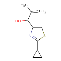 Chemical structure of 1-(2-cyclopropyl-1,3-thiazol-4-yl)-2-methylprop-2-en-1-ol - CSSB02127284394