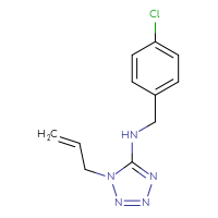 Chemical structure of N-[(4-chlorophenyl)methyl]-1-(prop-2-en-1-yl)-1H-1,2,3,4-tetrazol-5-amine - CSSB00121623111