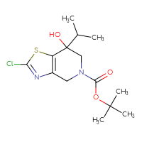 Chemical structure of tert-butyl 2-chloro-7-hydroxy-7-(propan-2-yl)-4H,5H,6H,7H-[1,3]thiazolo[4,5-c]pyridine-5-carboxylate - CSSB21246290885
