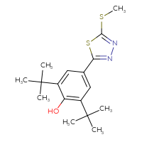 Chemical structure of 2,6-di-tert-butyl-4-[5-(methylsulfanyl)-1,3,4-thiadiazol-2-yl]phenol - CSSB00025738747