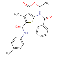 Chemical structure of ethyl 2-benzamido-4-methyl-5-[(4-methylphenyl)carbamoyl]thiophene-3-carboxylate - CSSB00121672366
