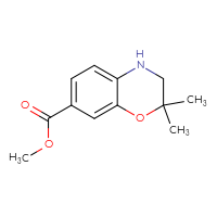 Chemical structure of methyl 2,2-dimethyl-3,4-dihydro-2H-1,4-benzoxazine-7-carboxylate - CSSB00010968860