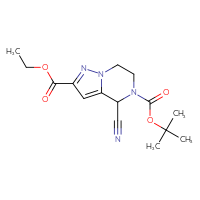 Chemical structure of 5-tert-butyl 2-ethyl 4-cyano-4H,5H,6H,7H-pyrazolo[1,5-a]pyrazine-2,5-dicarboxylate - CSSB00011016395