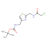 Chemical structure of tert-butyl N-({2-[(2-chloroacetamido)methyl]-1,3-thiazol-4-yl}methyl)carbamate - CSSB20628210252