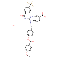 Chemical structure of 1-{2-[4-(4-methoxybenzoyloxy)phenyl]ethyl}-2-[4-(trifluoromethyl)benzamido]-1H-1,3-benzodiazole-5-carboxylic acid hydrate - CSSB02495324993