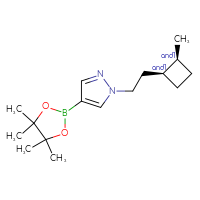 Chemical structure of rac-1-{2-[(1R,2R)-2-methylcyclobutyl]ethyl}-4-(4,4,5,5-tetramethyl-1,3,2-dioxaborolan-2-yl)-1H-pyrazole - CSSB20621219342