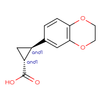 Chemical structure of rac-(1R,2R)-2-(2,3-dihydro-1,4-benzodioxin-6-yl)cyclopropane-1-carboxylic acid - CSSB02125406800