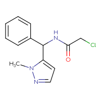Chemical structure of 2-chloro-N-[(1-methyl-1H-pyrazol-5-yl)(phenyl)methyl]acetamide - CSSB01643323728