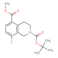 Chemical structure of 2-tert-butyl 5-methyl 8-fluoro-1,2,3,4-tetrahydroisoquinoline-2,5-dicarboxylate - CSSB02135239466