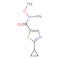 Chemical structure of 2-cyclopropyl-N-methoxy-N-methyl-1,3-thiazole-5-carboxamide - CSSB01991373510