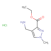 Chemical structure of ethyl 4-(aminomethyl)-1-methyl-1H-pyrazole-3-carboxylate hydrochloride - CSSB20963520084