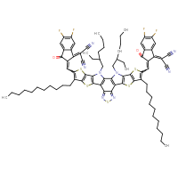 Chemical structure of 2-{2-[(23-{[1-(dicyanomethylidene)-5,6-difluoro-3-oxo-2,3-dihydro-1H-inden-2-ylidene]methyl}-3,27-bis(2-ethylhexyl)-8,22-diundecyl-6,10,15,20,24-pentathia-3,14,16,27-tetraazaoctacyclo[16.9.0.0²,¹².0⁴,¹¹.0⁵,⁹.0¹³,¹⁷.0¹⁹,²⁶.0²¹,²⁵]heptacosa-1(18),2(12),4(11),5(9),7,13,16,19(26),21(25),22-decaen-7-yl)methylidene]-5,6-difluoro-3-oxo-2,3-dihydro-1H-inden-1-ylidene}propanedinitrile - CSSB06256029973