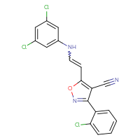 Chemical structure of 3-(2-chlorophenyl)-5-{2-[(3,5-dichlorophenyl)amino]ethenyl}-1,2-oxazole-4-carbonitrile - CSSB02125603038