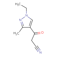 Chemical structure of 3-(1-ethyl-3-methyl-1H-pyrazol-4-yl)-3-oxopropanenitrile - CSSB00000084414