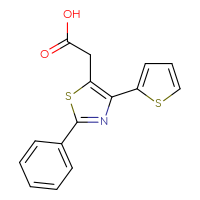Chemical structure of 2-[2-phenyl-4-(thiophen-2-yl)-1,3-thiazol-5-yl]acetic acid - CSSB00000679909