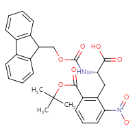 Chemical structure of (2S)-3-{2-[(tert-butoxy)carbonyl]-6-nitrophenyl}-2-({[(9H-fluoren-9-yl)methoxy]carbonyl}amino)propanoic acid - CSSB20906343964