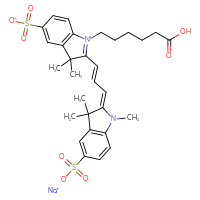 Chemical structure of sodium 1-(5-carboxypentyl)-3,3-dimethyl-2-[(1E)-3-[(2E)-1,3,3-trimethyl-5-sulfonato-2,3-dihydro-1H-indol-2-ylidene]prop-1-en-1-yl]-3H-indol-1-ium-5-sulfonate - CSSB06633781300