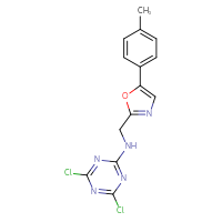 Chemical structure of 4,6-dichloro-N-{[5-(4-methylphenyl)-1,3-oxazol-2-yl]methyl}-1,3,5-triazin-2-amine - CSSB21332128276