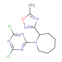 Chemical structure of 1-(4,6-dichloro-1,3,5-triazin-2-yl)-2-(5-methyl-1,2,4-oxadiazol-3-yl)azepane - CSSB21332129536