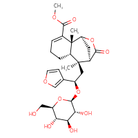 Chemical structure of methyl (1S,2R,7S,8S,9R)-8-[(2R)-2-(furan-3-yl)-2-{[(2R,3R,4S,5S,6R)-3,4,5-trihydroxy-6-(hydroxymethyl)oxan-2-yl]oxy}ethyl]-2,8-dimethyl-10-oxo-11-oxatricyclo[7.2.1.0²,⁷]dodec-3-ene-3-carboxylate - CSSB02515422342