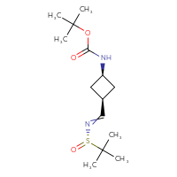 Chemical structure of tert-butyl N-[(1s,3s)-3-({[(S)-2-methylpropane-2-sulfinyl]imino}methyl)cyclobutyl]carbamate - CSSB21332857526