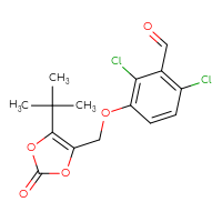 Chemical structure of 3-[(5-tert-butyl-2-oxo-2H-1,3-dioxol-4-yl)methoxy]-2,6-dichlorobenzaldehyde - CSSB21349266344
